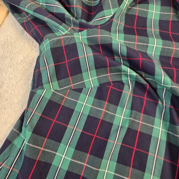Talbots Tunic Shirt Womens 16W Green Blue Tartan Plaid Sparkle Buttons Preppy - Picture 14 of 15